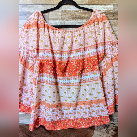 New Cato Paris Spring Tiger Lily Ruffled Blouse With Flared Sleeves - Picture 11 of 15